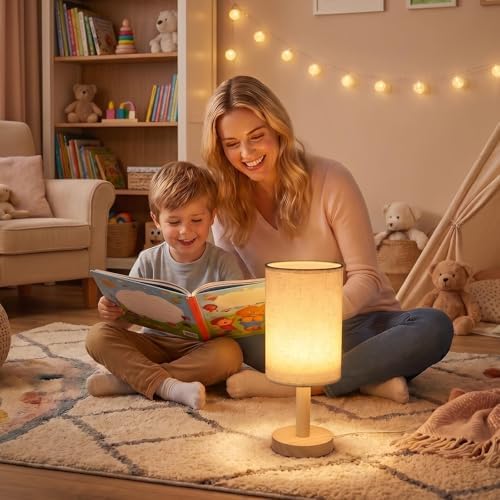 Small Table Lamp Set of 2, Round Tall Bedside Lamps
