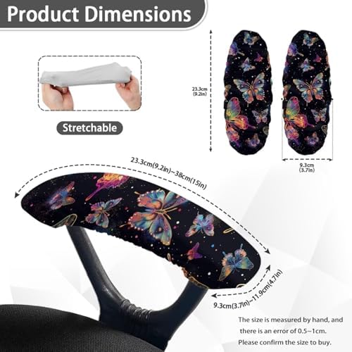 2 Piece Office Chair Arm Covers, Butterfly Print Chair Armrest Covers, Removable Stretchy Armrest Cover for Desk Computer Chairs
