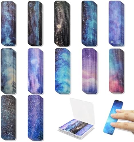 48 Pieces Anxiety Sensory Stickers with Storage Box - Sensory Strips 2 Textured Surface Adhesives Fidget Strips for Office Desk Relieve Adult Stress (Galaxy Style)