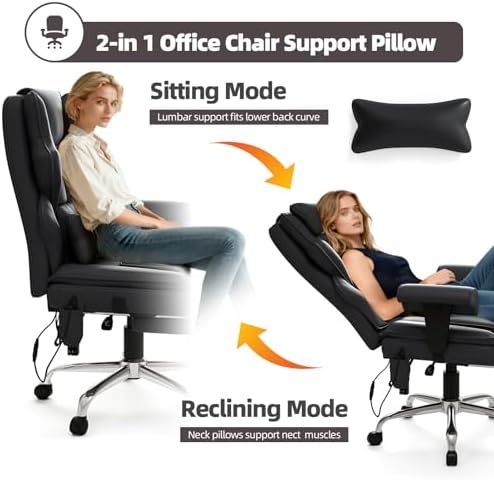 Executive 7-Point Massage Heated Office Chair with Footrest, Black