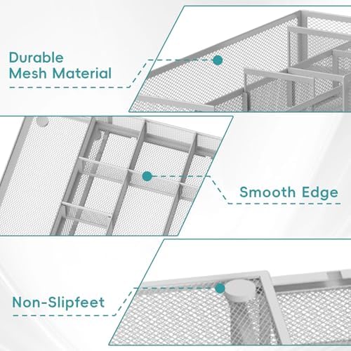 Expandable Desk Drawer Organizer, 10 Adjustable Compartments, White