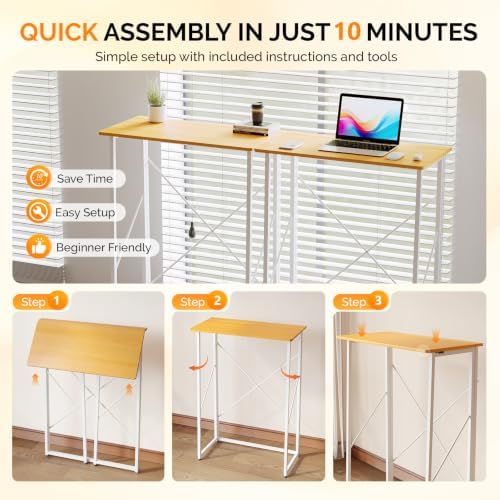 VINGLI 31.5" Folding Desk for Small Spaces, Standing Laptop Desk, Yellow
