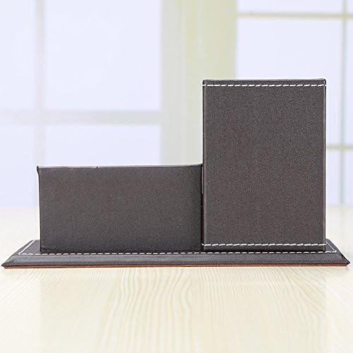 KINGFOM PU Leather Desk Organizer and Accessories, Pencil Holder for Desk with Business Cards Stand, School Office Supplies Collection Caddy Brown