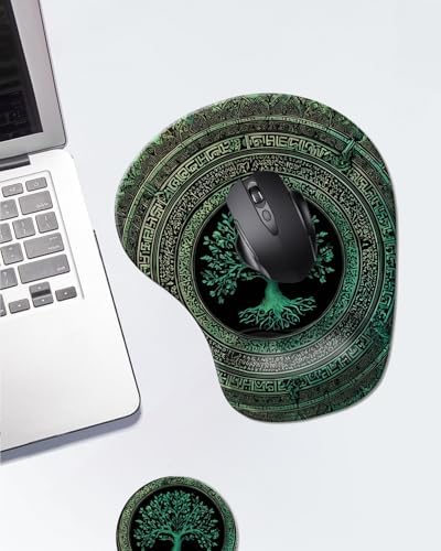 Ergonomic Mouse Pad with Wrist Rest,Comfortable Computer Gel Mouse Pad Wrist Support for Laptop,Pain Relief Mousepad with Non-Slip PU Base Tree of Life