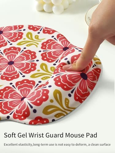 Seorsok Red Flower Mouse Pad with Gel Wrist Support Mouse Pad,Ergonomic Aesthetic,Comfortable Mousepad for Office Game Work Computer,Pain Relief Mousepad with Non-Slip Silicone Base,Blooming Floral