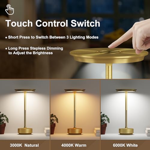 2 Pack Cordless Table Lamps Rechargeable, 5000mAh LED Table Light