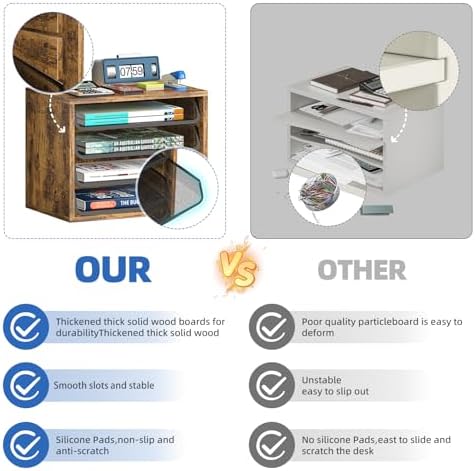 Simple Trending 4-Tier Desk File Organizer, Paper Organizer, Rustic Brown
