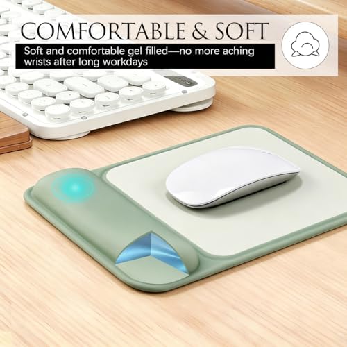 JIKIOU Ergonomic Mouse Pad with Gel Wrist Rest, 10 x 7.25 in, Green