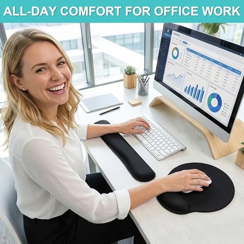 Mouse Pad and Keyboard Wrist Rest- Ergonomic Wrist Rest for Computer Keyboard and Mouse Pad, Memory Foam Wrist Support for Comfy Typing, Ideal for Laptop, Office, Gaming