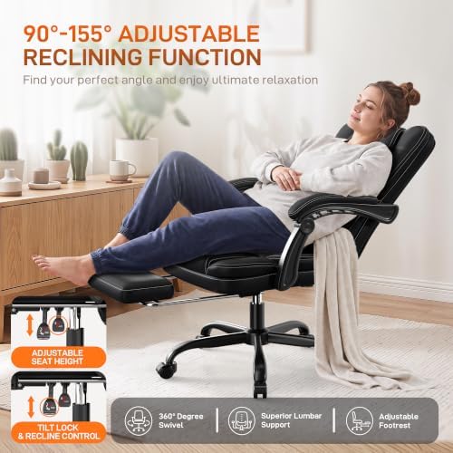 Ergonomic Office Chair, Executive Computer Desk Chair with Foot Rest, Black