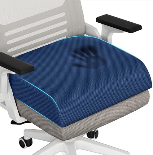 TranquilRelax 2XL Memory Foam Seat Cushion for Office Chair, 3.7-Inch, Blue