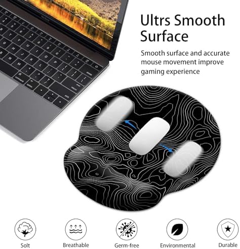 Gaming Mouse Pad Wrist Support,Ergonomic Mouse Pad with Wrist Rest,Comfortable Mousepad with Smooth Wrist Rest,Pain Relief Mouse Pads for Non-Slip Base,Computer,Laptop,Office，Home（Black Lines）