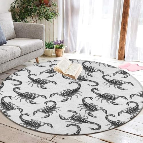 Fashion Round Area Rug Large Non Slip Carpet, Black Scorpion Unisex Home Decor Mat, 36inch