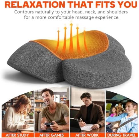 Cordless Heated Neck Massager Pillow for Pain Relief Deep Tissue, 3-in-1 Neck Shoulder Relaxer with Heat, Massage, Electric Stretch, Ergonomic Neck Cervical Traction Device for Gift