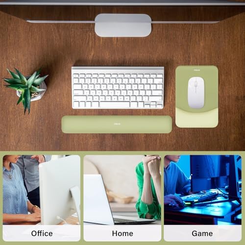 MOSISO Wrist Rest Support Mouse Pad & Keyboard Set, Olive Green