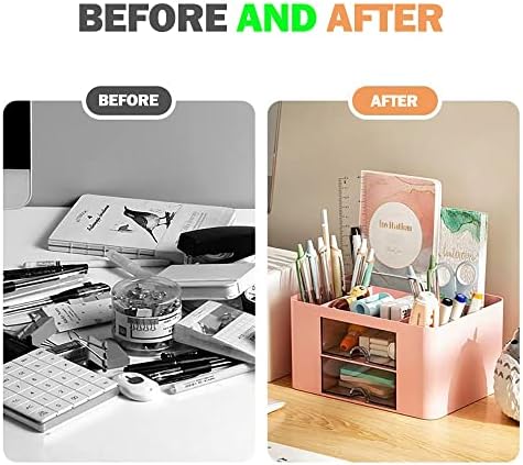 Creative & Simple Desk Organiser, 7 Grids, Plastic Table Organiser with Drawer, Multifunctional Desk Organiser, Pen Holder for School, Office, Home (Blue)