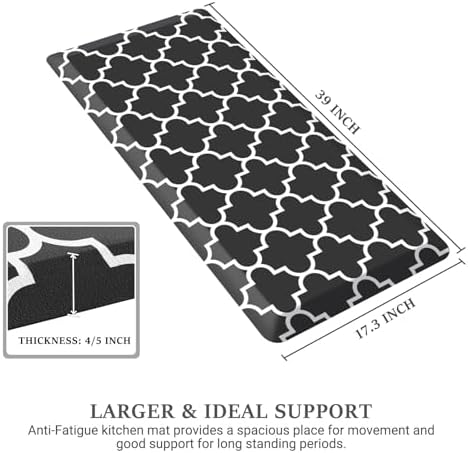 WISELIFE Kitchen Runner Rugs Anti-Fatigue mats,17.3" x 39", 4/5 Inch, Black