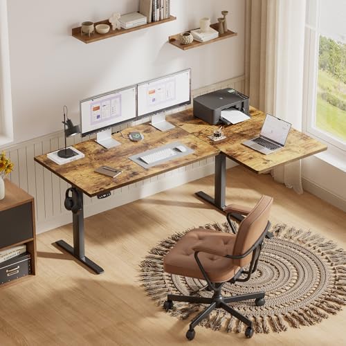 Agilestic 63 * 35 Inch Reversible L Shaped Electric Standing Desk, Brown