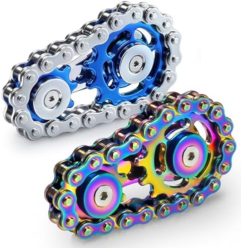 Metal Fidget Spinner Toys for Teens Boys Adults Bike Chain Roller Gadgets ADHD Figette Anxiety Stress Relief Items Quiet Figet Desk Offices EDC Men Easter Basket Stuffer - Rainbow+Blue