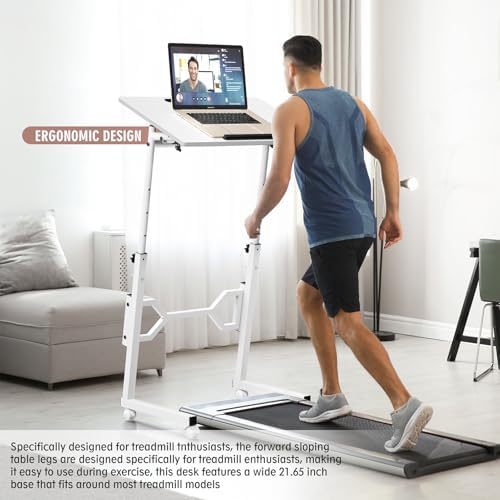 Enayplon Small Standing Desk with Wheels, Portable Treadmill Desk, Rolling Desk Adjustable Height for Laptop, Mobile Standing Table for Walking Pad, Bedside Table