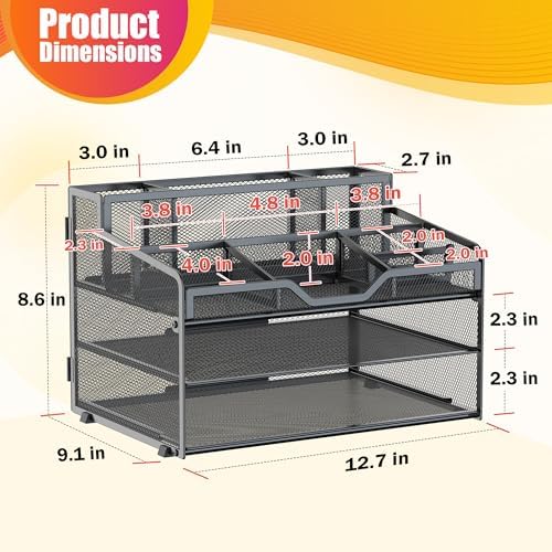 Docnest 3 Tier Mesh Desk Organizer with Letter Tray & Paper Sorter, Black