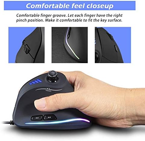 ZEER Ergonomic Vertical Mouse, RGB Wired Vertical Gaming Mouse with Joystick, 10000 Max DPI and 11 Programmable Buttons for Gamers, Computer