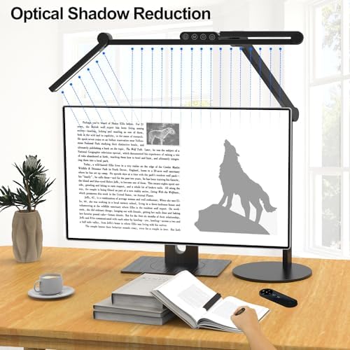 Micomlan Architect Desk Lamp with Remote Control, Adjustable Led Desk Light for Home Office with Base, 24W Bright Auto Dimming Table Light Rotatable Office Lamp with Swing Arm for Computer Cafting