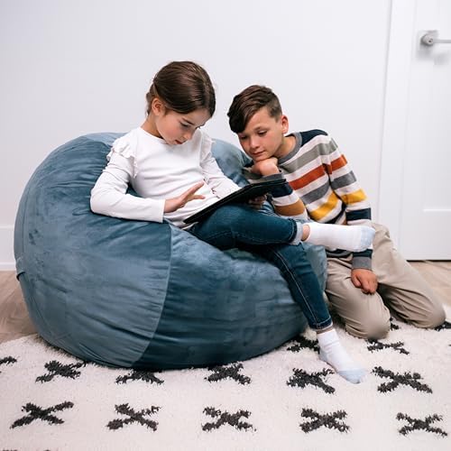 Big Joe Fuf 3.5Ft Foam Bean Bag Chair for Kids, Teens, Slate Blue Plush Soft Polyester, 3.5 Foot Large Ultra-Soft Seat for Gaming, Bedroom, Reading Nook