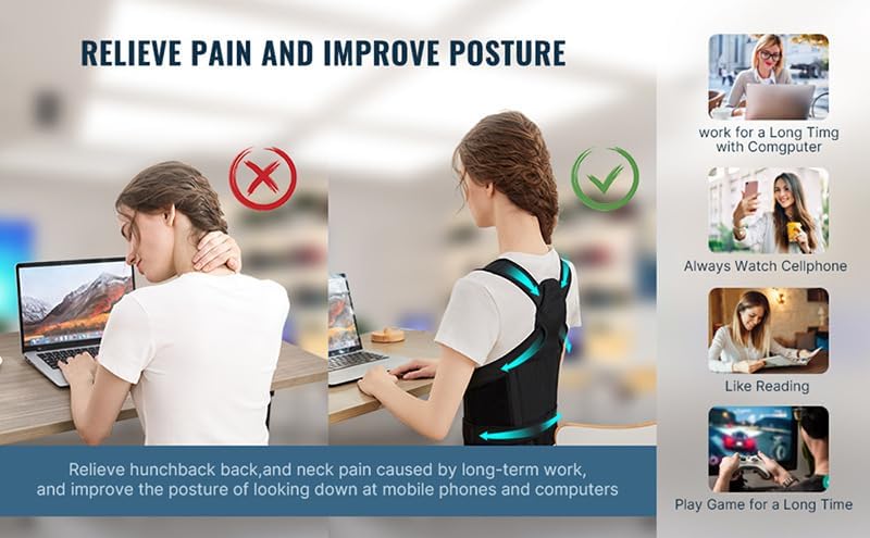 Adjustable Upper Back Posture Corrector Brace for Men & Women – Daily Shoulder and Spine Support Belt for Sitting, Work & Home Use (Lightweight, Breathable Design)