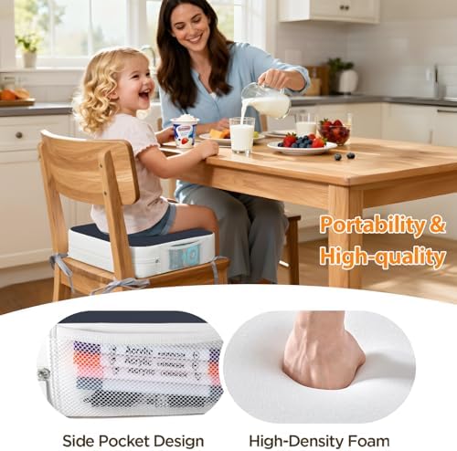 Booster Seat for Kitchen Chair, 3.8" Kid Booster Seat Cushion with Ties