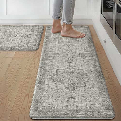 GENIMO Anti Fatigue Kitchen Mats for Floor 2PCS, Standing Rugs,Gray