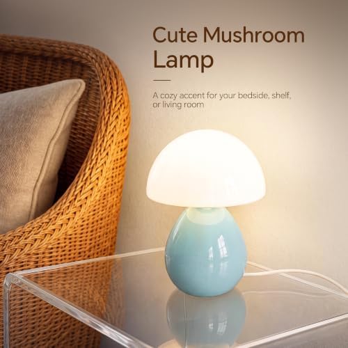 Dawnwake Mushroom Lamp Table Lamp for Bedroom-Small Desk Table Lamps,Blue