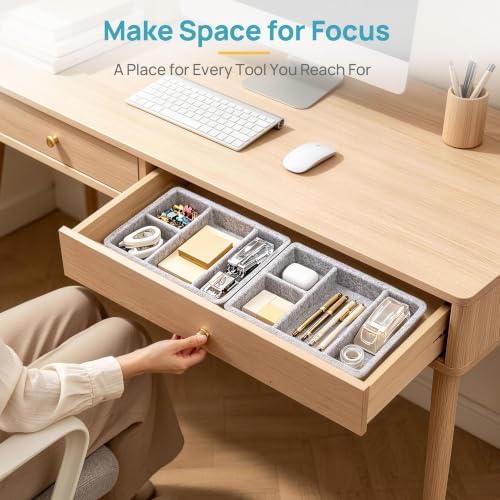 Vtopmart 2Pack-4Compartment Felt Desk Drawer Organize Storage Bins, Grey