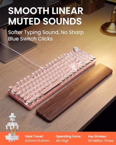 Wired Typewriter Mechanical Keyboard, Retro Punk Keyboard with Media Knob