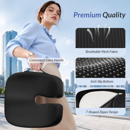 ZIKEE Ergonomic Contoured Seat Cushion for Pain Relief, All-Day Comfort, Office Chair Cushion with Raised Back Support for Tailbone, Sciatica & Back Pain Relief, Premium Memory Foam for Car, Home