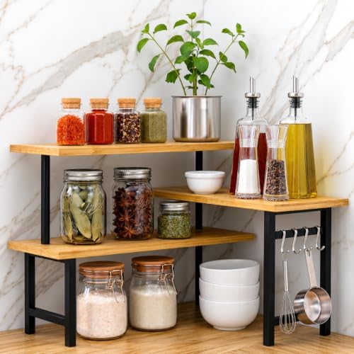 3-Tier Bamboo Corner Organizer Countertop Shelf