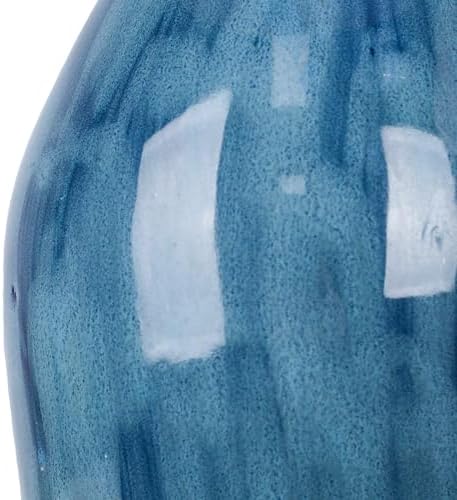 QiMH 28" Ceramic Table Lamp, 3 Color Temperatures Lamp for Bedroom with Memory Function, Nightstand Lamp with Linen Shade, Modern Glaze Bedside Lamp for Living Room, Blue, 2700K LED Bulb Included