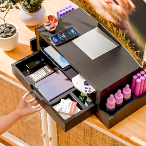 Simple Trending Wood Monitor Stand Riser, Desktop Oraganizer, Black