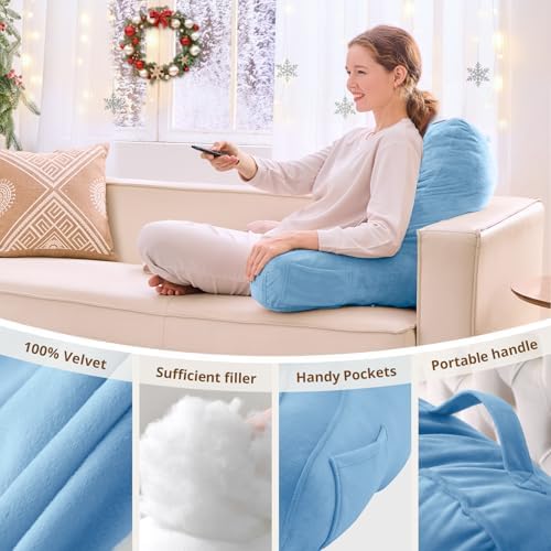 Sasttie Reading Pillow for Bed, Back Pillow for Sitting Up, Blue