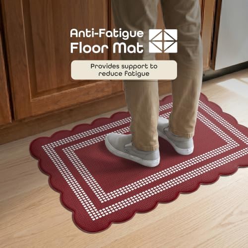 Anti Fatigue Scallop Mat 18 x 30 in, Remi, Burgundy/Ivory