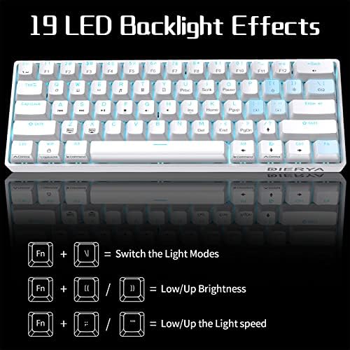 DIERYA 60% Mechanical Keyboard, DK61se Wired Gaming Keyboard with Brown Switches, LED Backlit Ultra-Compact 61 Keys Mini Office Keyboard for Windows Laptop PC Gamer Typist（White）