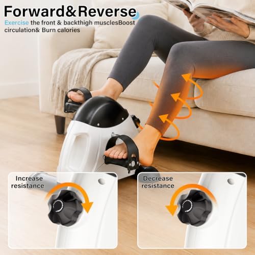 Under Desk Pedal Exerciser, Portable Silent Mini Bike, Stepless Resistance, 2-in-1 Arm & Leg Workout, Digital Monitor, Multi Colors, Fitness Gift for Office Workers, Adults & Seniors