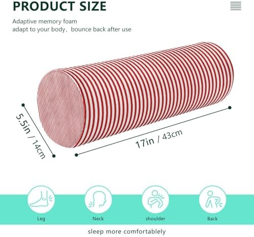 Red White Stripes Neck Roll Pillow - Extra Dense Memory Foam Round Cylinder Bolster for Cervical Support, Spondylosis, Neck Pain Relief
