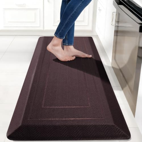 UKISS 9/10"" Extra Thick Cushioned Anti Fatigue Kitchen Mat, Waterproof High Density Foam Standing Desk Mat, Non-Slip Ergonomic Comfort Mat for Kitchen, Office,Workstation Black (Brown, 20" X 48")