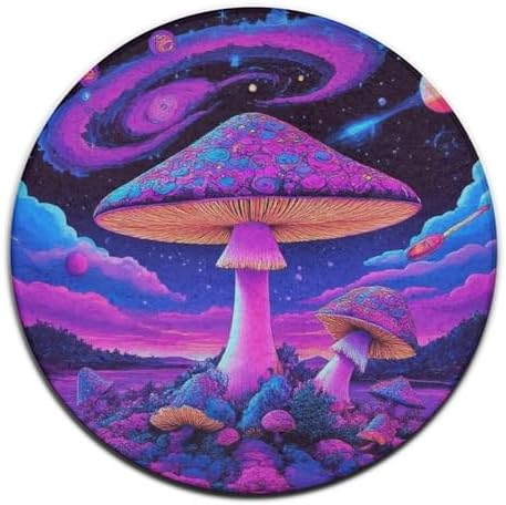 Large Round Area Rug Home Decor Modern Bathroom Rug Kitchen Office Circle Rug for Living Room Sofa Circle Cute Mat Trippy Mushrooms Art, 36inch