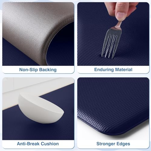StepRite Kitchen Mats for Floor, 2-Piece Anti-Fatigue Kitchen Rugs, Blue