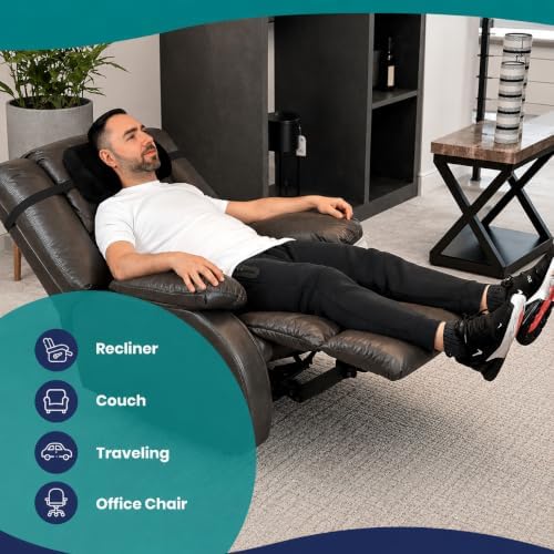 Memory Foam Headrest Pillow for Recliner – B-Shaped Neck Pillow with Stabilizer Strap, Soft Plush Fabric - Ultimate Neck Support and Pain Relief (Midnight)