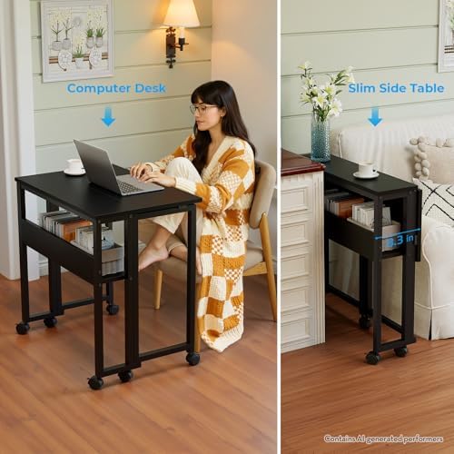 GreenForest Folding Desk with Wheels, 24.8" Rolling Table for Small Spaces