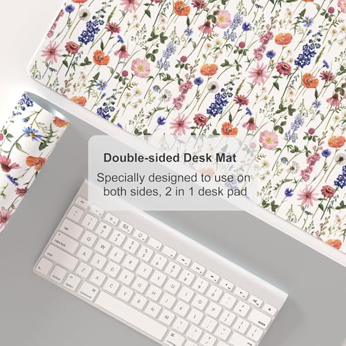 Faux Leather Large Mouse Pad, Office Desk Mat, 31.5"x15.7", Flowers