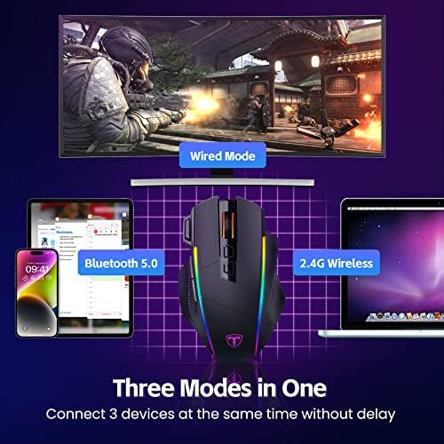 RisoPhy Wireless Gaming Mouse, 3-Mode 2.4G/USB-C/Bluetooth with RGB Backlit